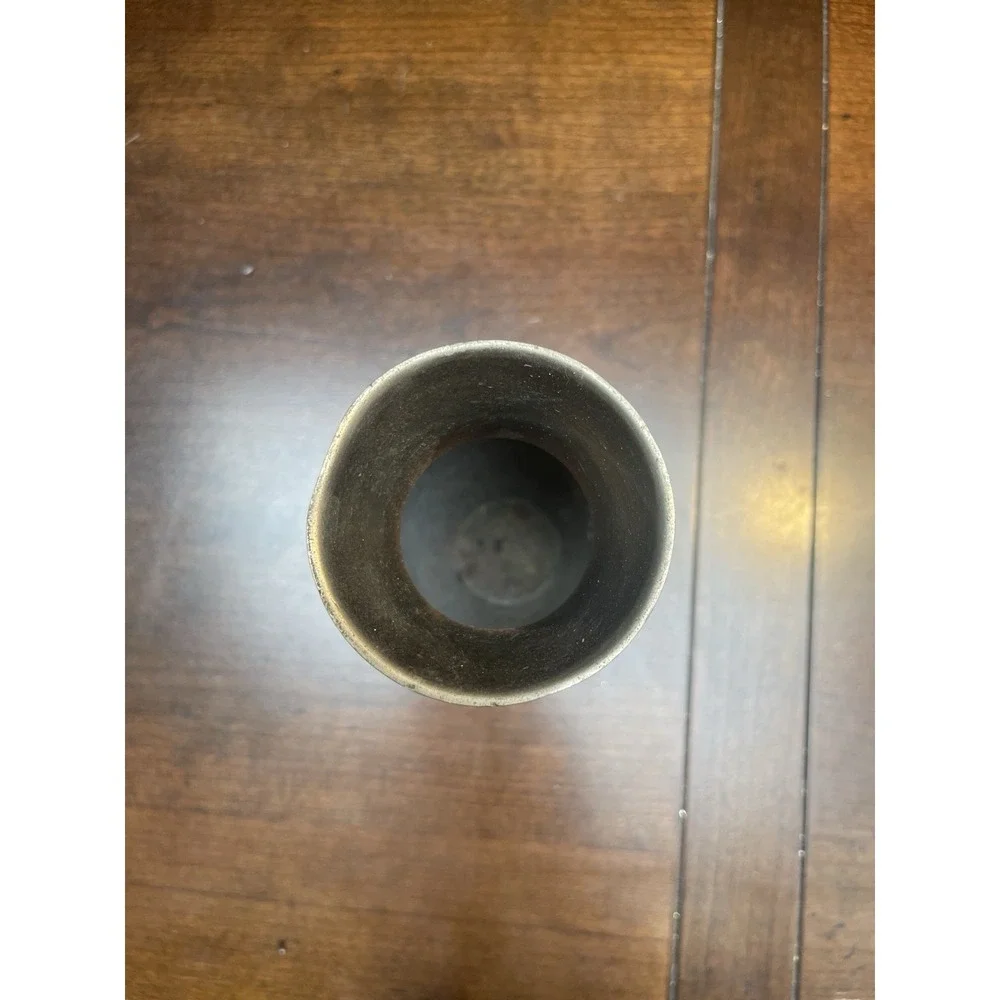Vintage Striped Solid Brass Mid Century Vase Jar Modern -5.5